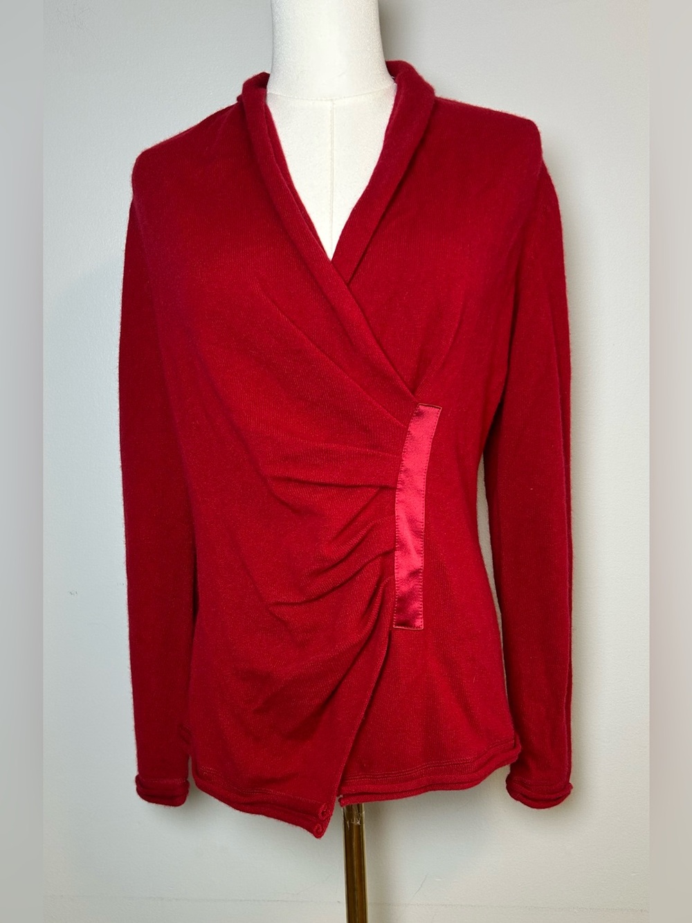 Lafayette 148 New York Red 100% cashmere red Wrap Cardigan sweater size M NWT